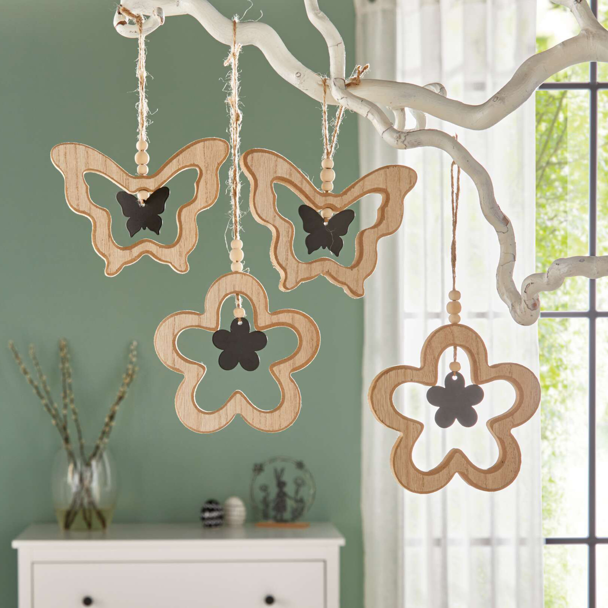 Hänger "Schmetterling &amp; Blume", 4er Set  im Frank Flechtwaren Online Shop kaufen